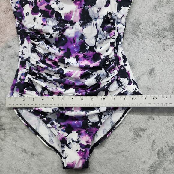 NEW Jusfitsu Swimsuit Size 6 Purple Black Floral Ruched Tummy Control High Cut - Picture 10 of 12